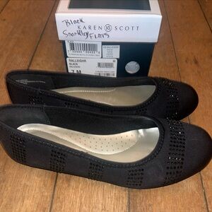 Karen Scott Womens Round Toe Ballet Flats W/ Bedazzled Crystals Black Size 7 M